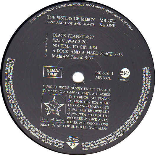 The Sisters Of Mercy : First And Last And Always (LP, Album, RE, Bar)