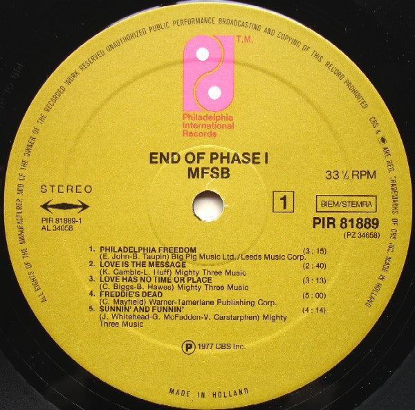 MFSB : End Of Phase I - A Collection Of Their Greatest Hits (LP, Comp)