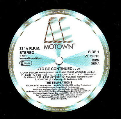 The Temptations : To Be Continued... (LP, Album)