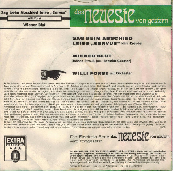Willi Forst : Sag Beim Abschied Leise Servus / Wiener Blut (7")
