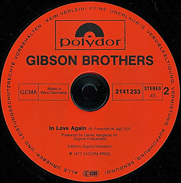 Gibson Brothers : Que Sera Mi Vida (If You Should Go) / In Love Again (12", Maxi)
