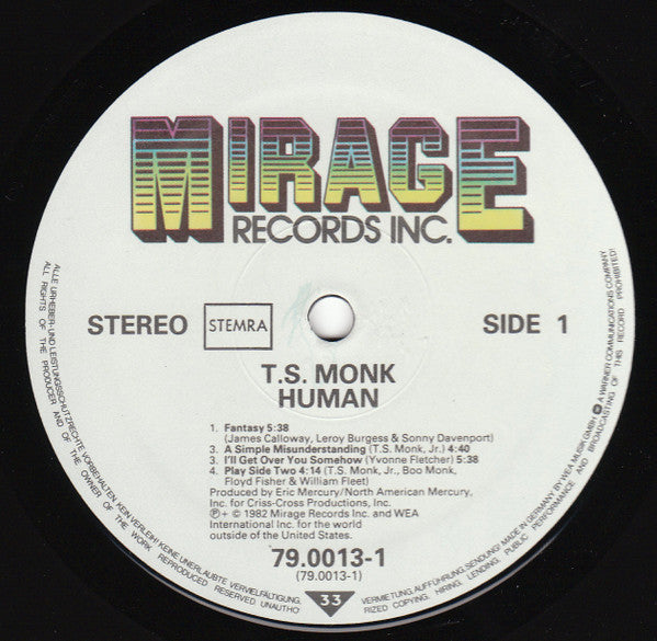 T.S. Monk : Human (LP, Album)
