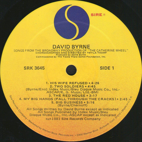 David Byrne : Songs From The Broadway Production Of "The Catherine Wheel" (LP, Album, Spe)