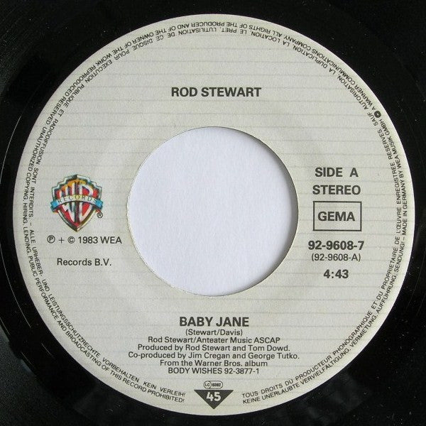 Rod Stewart : Baby Jane (7", Single, TEL)
