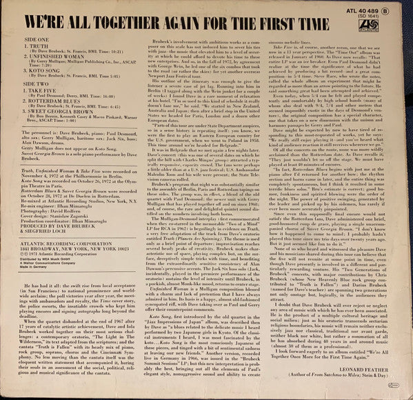 Dave Brubeck : We're All Together Again For The First Time (LP, Album, RP)