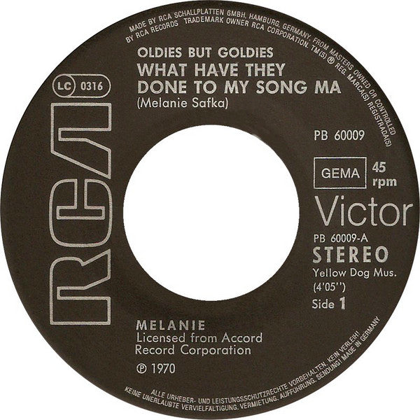Melanie (2) : What Have They Done To My Song Ma / Nickel Song (7", Single)