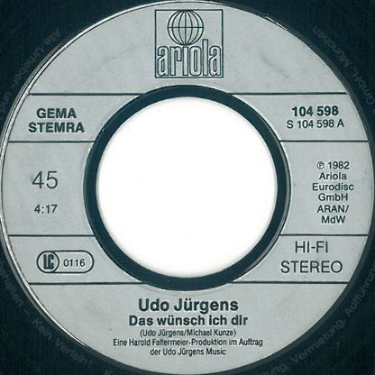 Udo Jürgens : Das Wünsch Ich Dir / Ich War Noch Niemals In New York (7", Single)