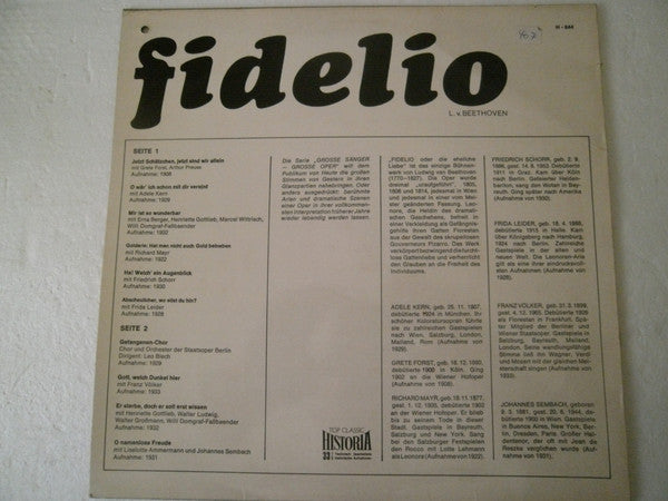 Ludwig van Beethoven, Franz Völker, Adele Kern, Frida Leider, Friedrich Schorr, Johannes Sembach, Richard Mayr : Fidelio (LP, Comp, Mono)
