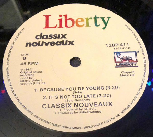 Classix Nouveaux : Because You're Young (12")