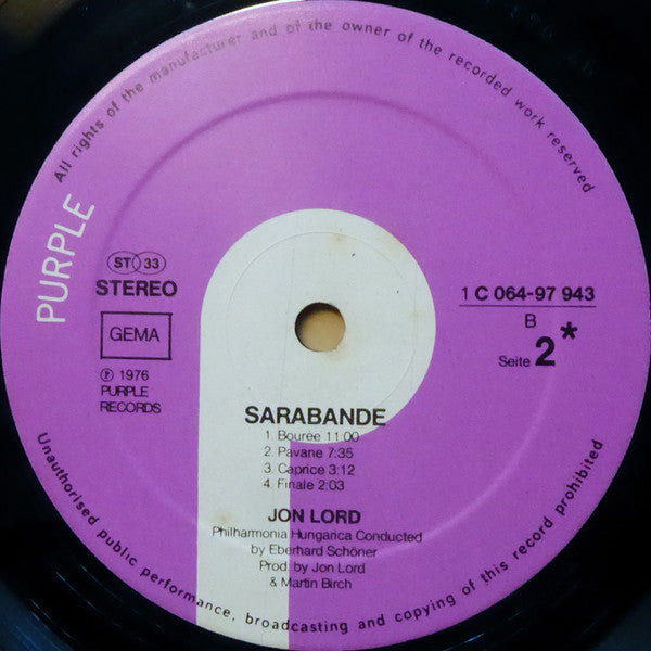 Jon Lord : Sarabande (LP, Album, RP, Die)