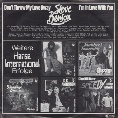 Steve Benson : Don't Throw My Love Away (7", Single)