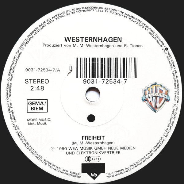 Marius Müller-Westernhagen : Freiheit (Live) (7", Single, Sol)