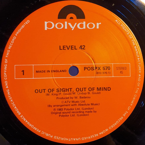 Level 42 : Out Of Sight - Out Of Mind (12", Single)