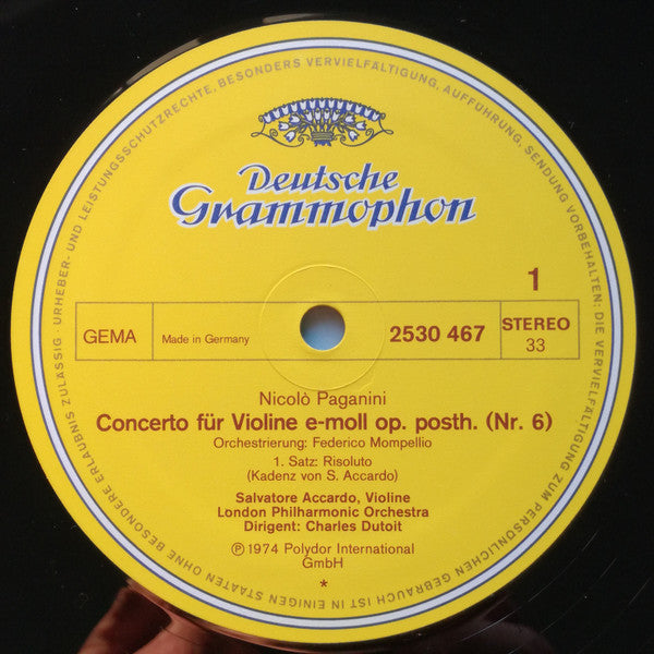 Nicolò Paganini* - Salvatore Accardo • London Philharmonic Orchestra • Charles Dutoit : Concerto Per Violino (No. 6) (LP, Album)