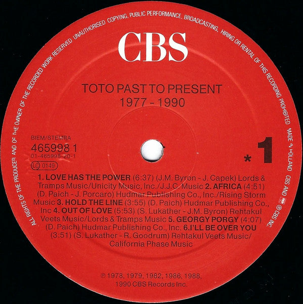 Toto : Past To Present 1977 - 1990 (LP, Comp)
