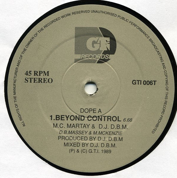 MC Martay & D.J. D.B.M.* : Beyond Control / Female Force (12")