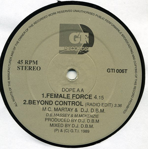MC Martay & D.J. D.B.M.* : Beyond Control / Female Force (12")