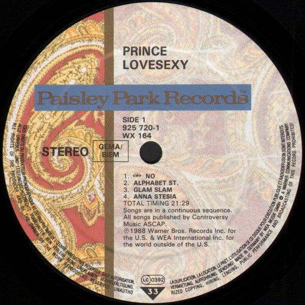 Prince : Lovesexy (LP, Album, Tel)