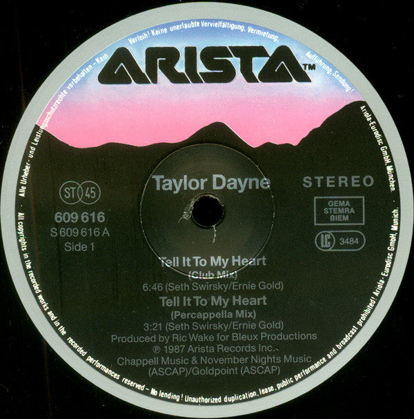 Taylor Dayne : Tell It To My Heart (12", Maxi)