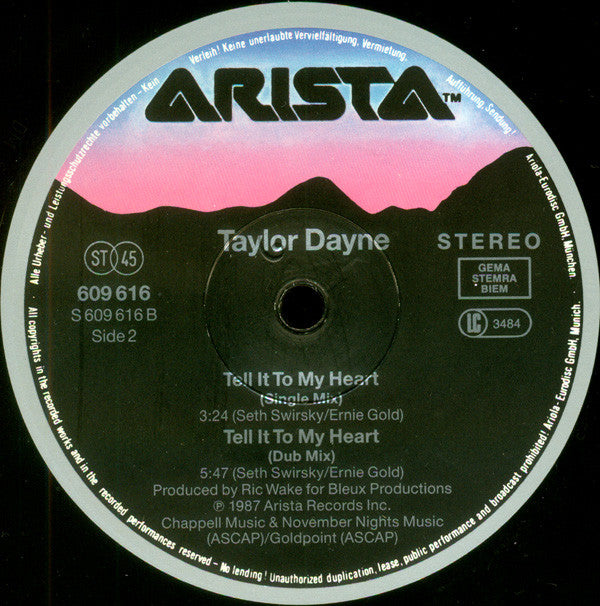 Taylor Dayne : Tell It To My Heart (12", Maxi)