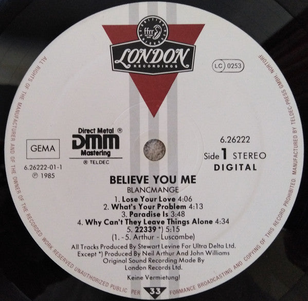 Blancmange : Believe You Me (LP, Album, DMM)