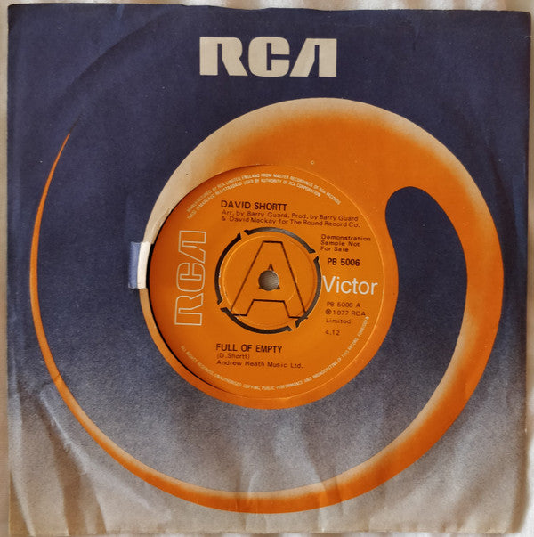 David Shortt : Full Of Empty (7", Single, Promo)