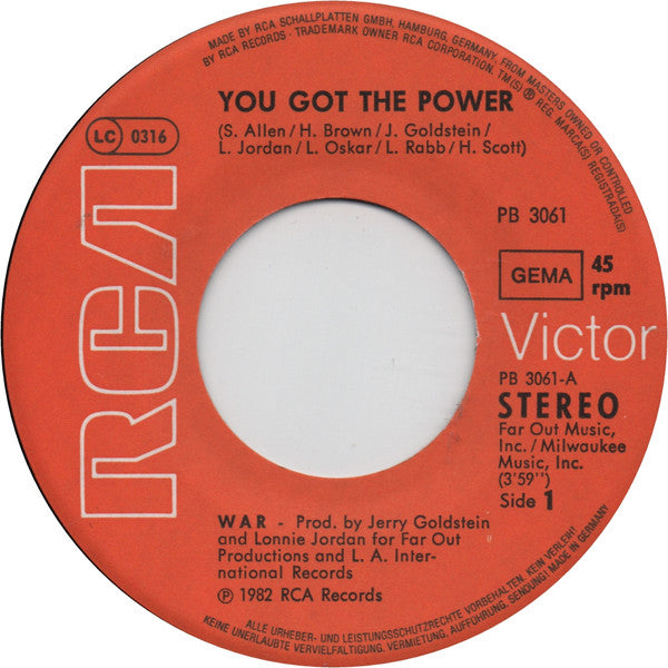 War : You Got The Power (7", Single)