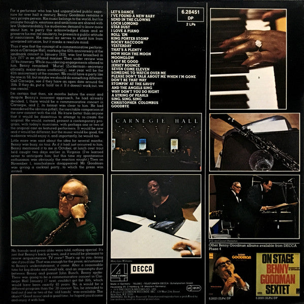 Benny Goodman : Live At Carnegie Hall 40th Anniversary Concert (2xLP)