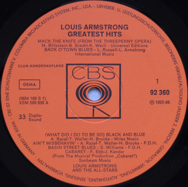 Louis Armstrong : Greatest Hits (LP, Comp, Club)