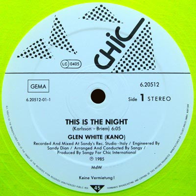 Glen White (Kano)* : This Is The Night (12", Yel)