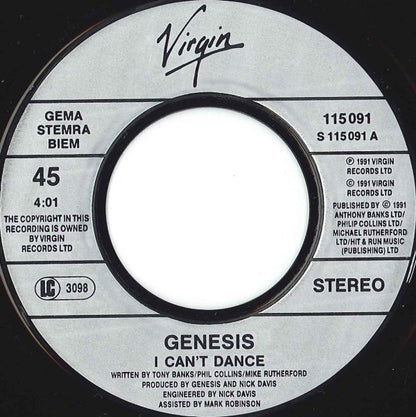 Genesis : I Can't Dance (7", Single)