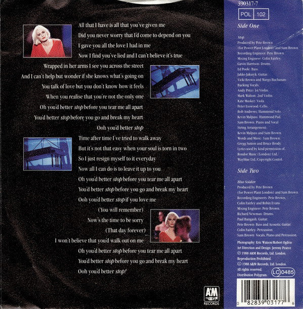 Sam Brown : Stop! (7", Single)