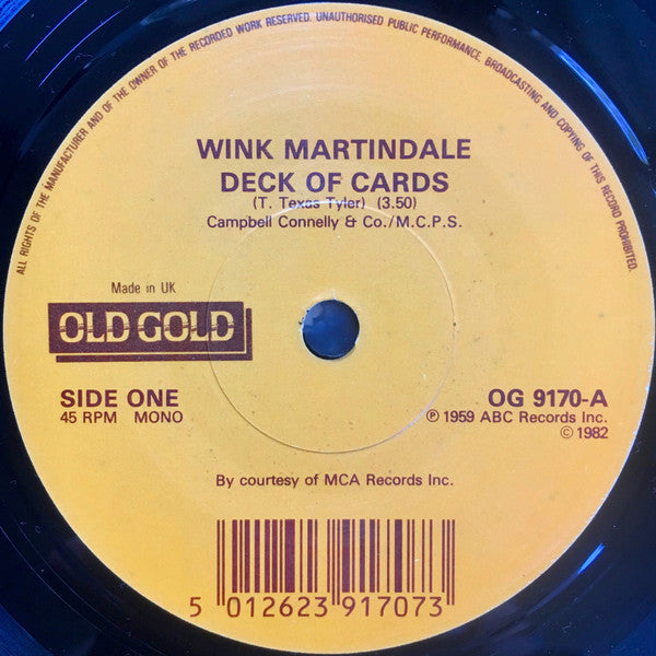 Wink Martindale / Lee Marvin : Deck Of Cards / Wand'rin' Star (7", Single, Mono)