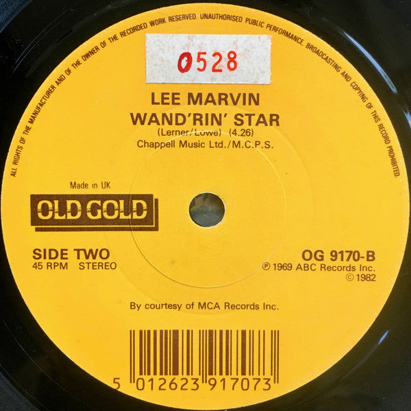 Wink Martindale / Lee Marvin : Deck Of Cards / Wand'rin' Star (7", Single, Mono)