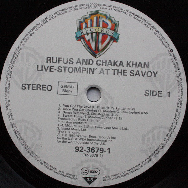Rufus And Chaka Khan* : Live - Stompin' At The Savoy (2xLP, Album, Gat)
