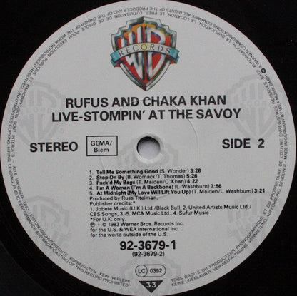 Rufus And Chaka Khan* : Live - Stompin' At The Savoy (2xLP, Album, Gat)