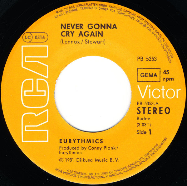 Eurythmics : Never Gonna Cry Again (7", Single)