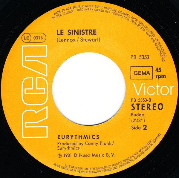 Eurythmics : Never Gonna Cry Again (7", Single)