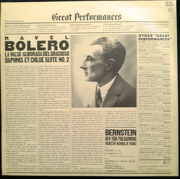Bernstein* conducting the New York Philharmonic and the Orchestre National De France / Ravel* : Bolero / La Valse / Alborada Del Gracioso / Daphnis Et Chloe Suite No. 2 (LP, Comp)