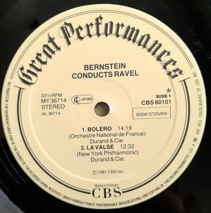 Bernstein* conducting the New York Philharmonic and the Orchestre National De France / Ravel* : Bolero / La Valse / Alborada Del Gracioso / Daphnis Et Chloe Suite No. 2 (LP, Comp)
