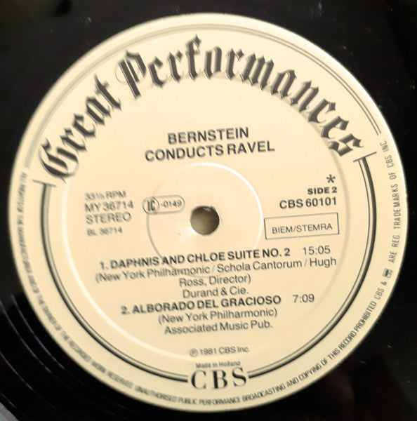 Bernstein* conducting the New York Philharmonic and the Orchestre National De France / Ravel* : Bolero / La Valse / Alborada Del Gracioso / Daphnis Et Chloe Suite No. 2 (LP, Comp)