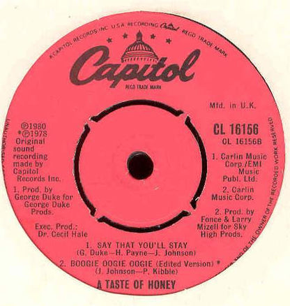 A Taste Of Honey : Rescue Me (7")