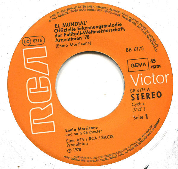 Ennio Morricone Und Sein Orchester* : El Mundial (7", Single)