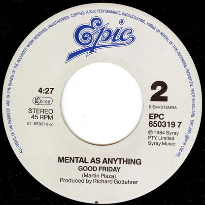 Mental As Anything : Live It Up (7", Single, RE)