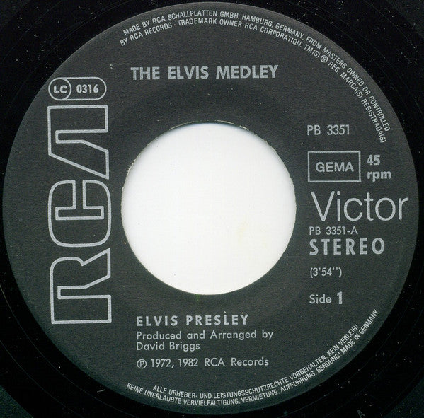 Elvis Presley : The Elvis Medley (7", Single)