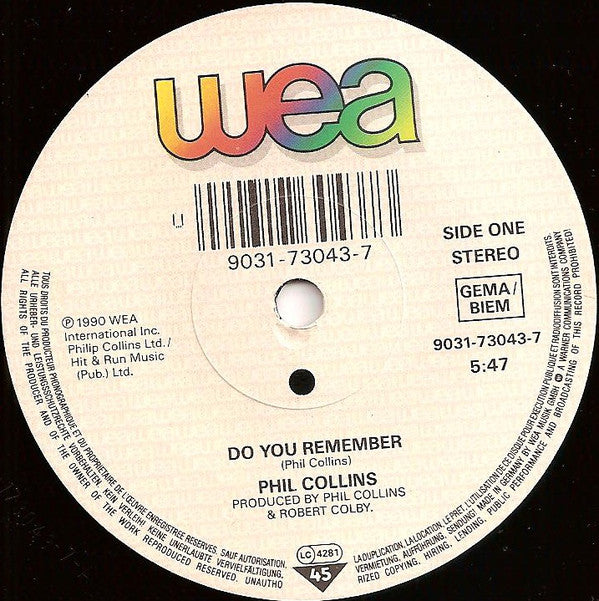 Phil Collins : Do You Remember? (7", Single, Sol)
