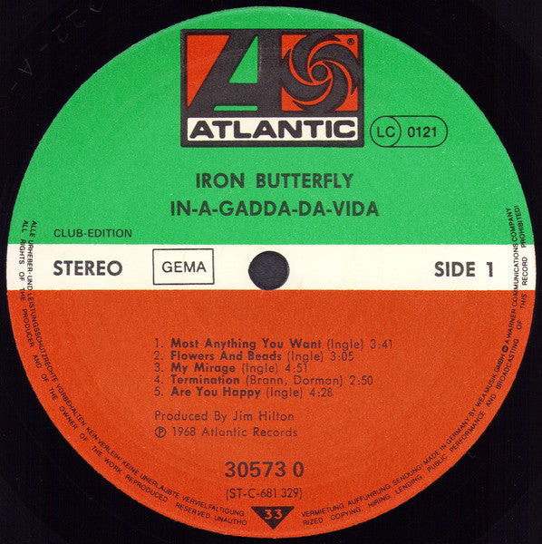 Iron Butterfly : In-A-Gadda-Da-Vida (LP, Album, Club, RE)