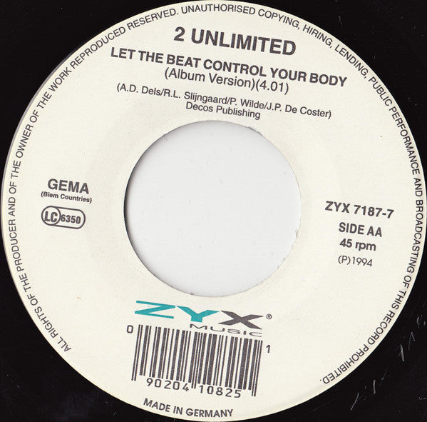 2 Unlimited : Let The Beat Control Your Body (7", Single)
