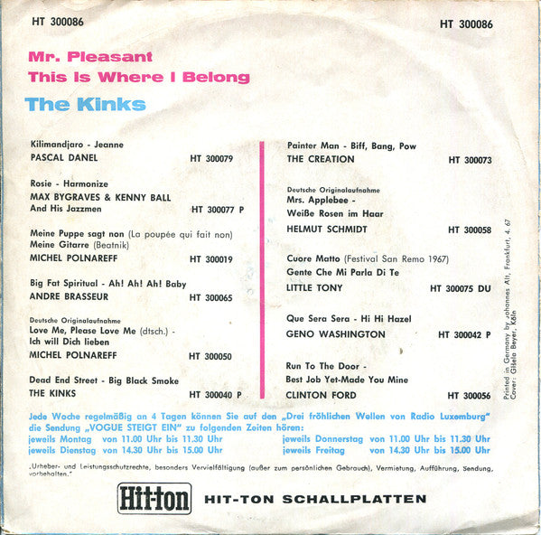 The Kinks : Mr. Pleasant (7", Single)