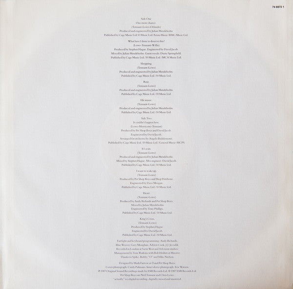 Pet Shop Boys : Actually (LP, Album, Club)